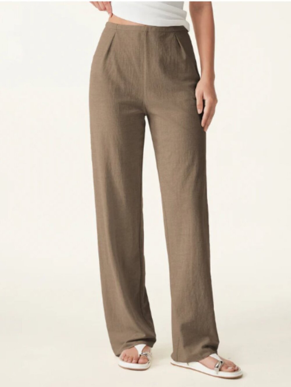 OGL Wrinkle-resistant Cotton-linen Mid Rise Straight Leg Pant